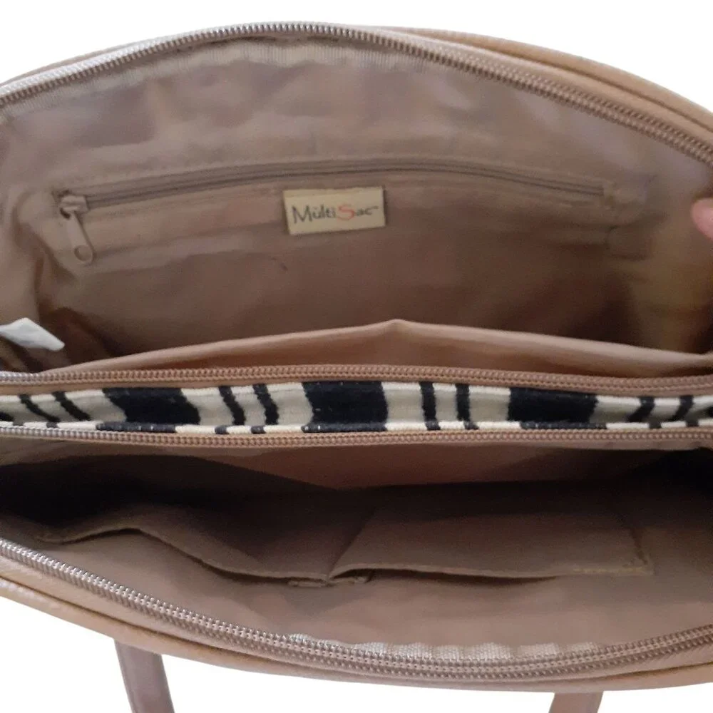 MultiSac Malibu Large Satchel Handbag Purse Striped Faux Leather Trim w/Wallet - Picture 4 of 6